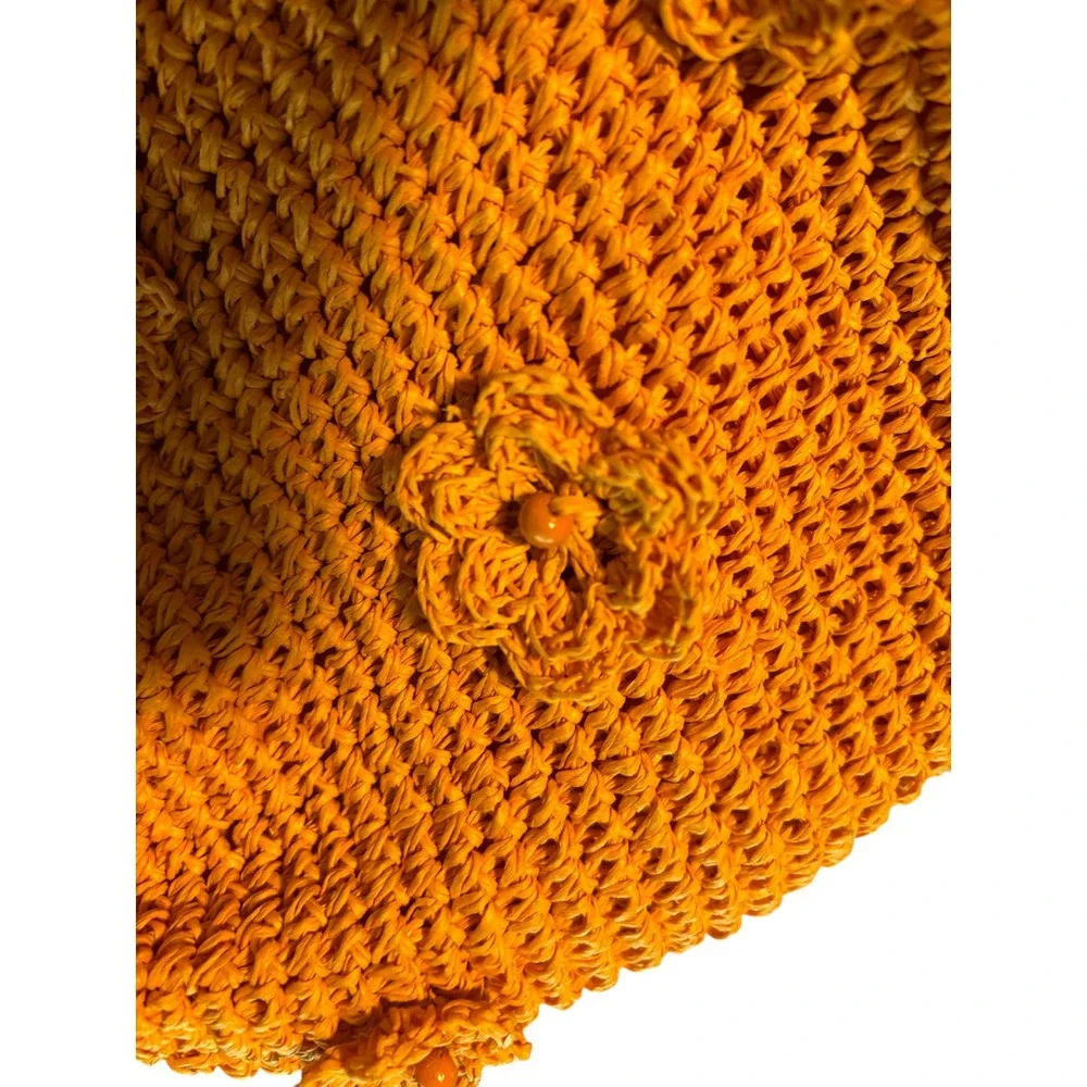 Boho‎ Orange Macrame Hand Woven Natural Materials Bag Beach Summer Hippie. NWT